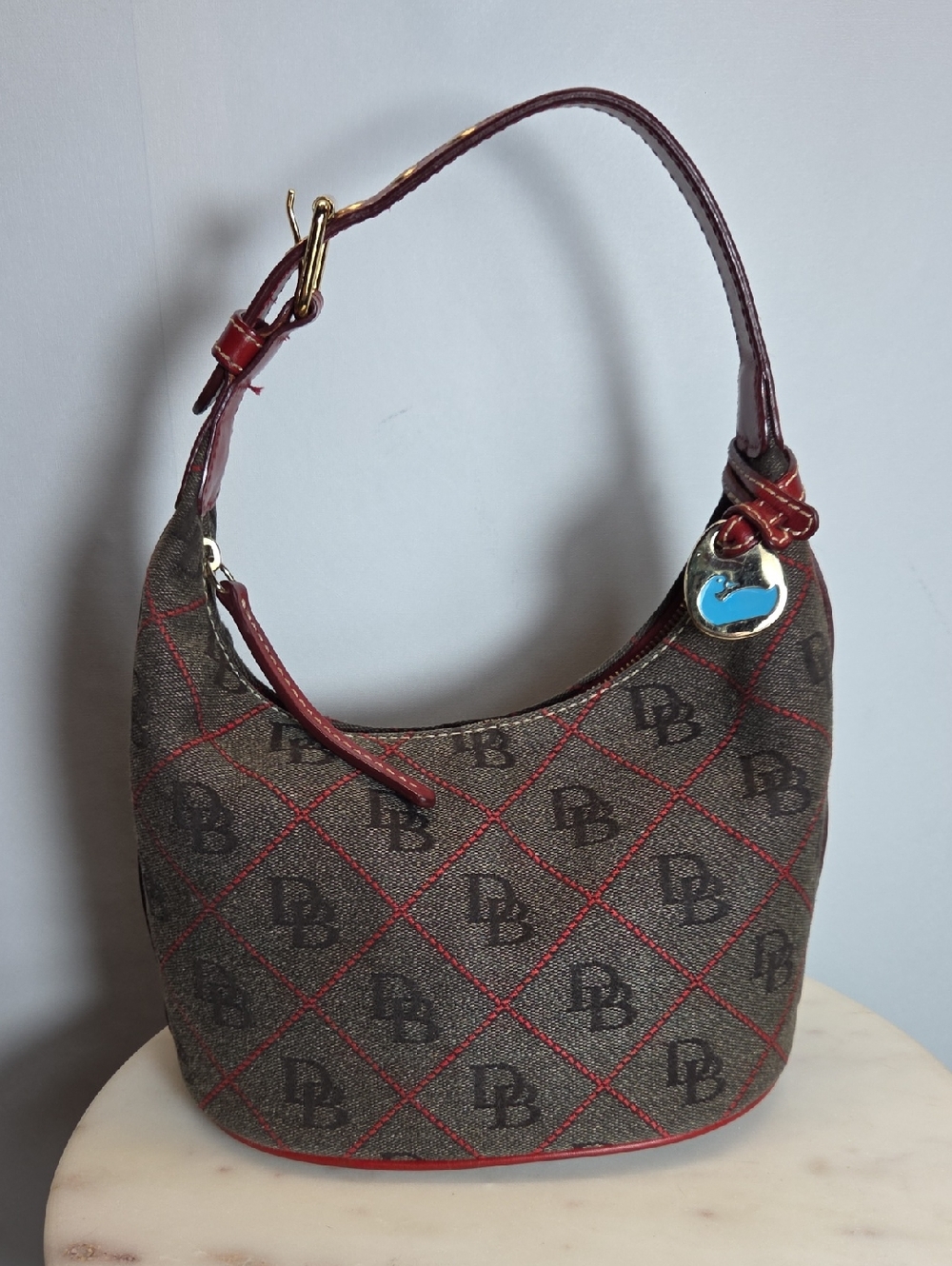 Dooney & Bourke Gray Mini Hobo Bag with Red Accents